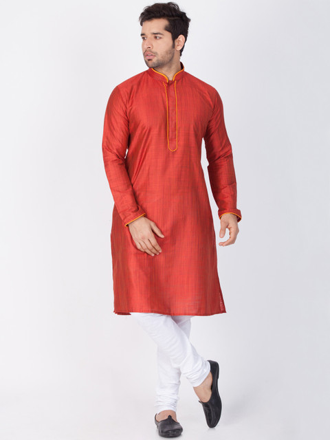 

VASTRAMAY Men Maroon & White Solid Kurta with Churidar