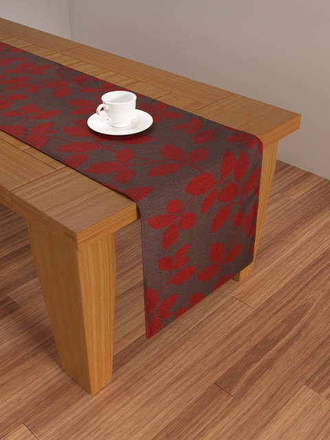 

S9home by Seasons Brown & Red Printed 6 Seater Table Runner, Black