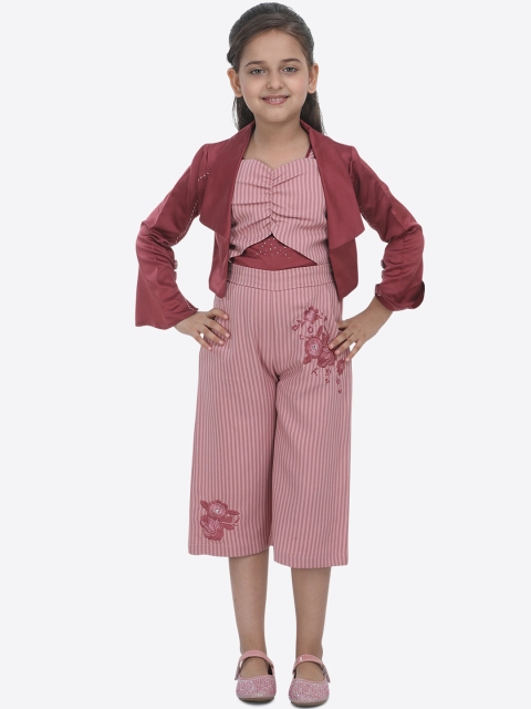 

CUTECUMBER Girls Pink & Maroon Striped Culotte Jumpsuit