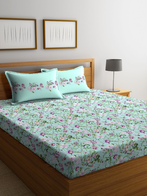 

Portico New York Green Floral 144 TC Cotton 1 Queen Bedsheet with 2 Pillow Covers