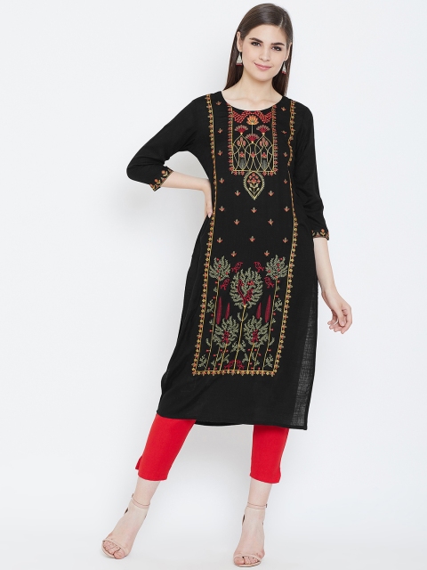 

Prakhya Women Black Embroidered Straight Kurta