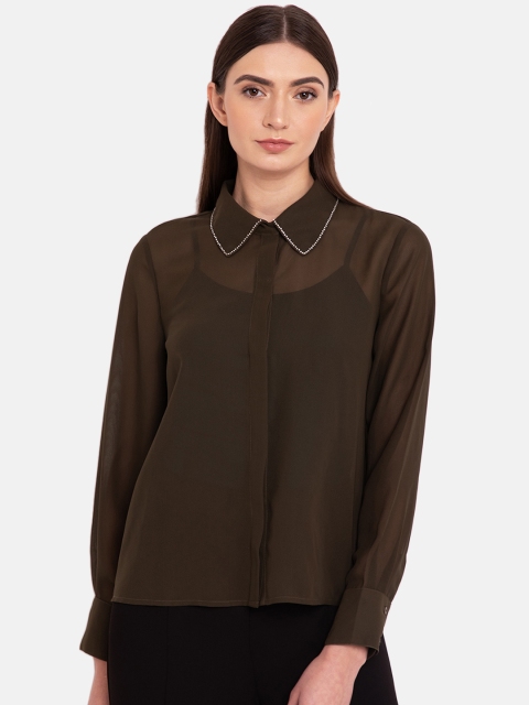 

Kazo Women Green Regular Fit Solid Casual Shirt