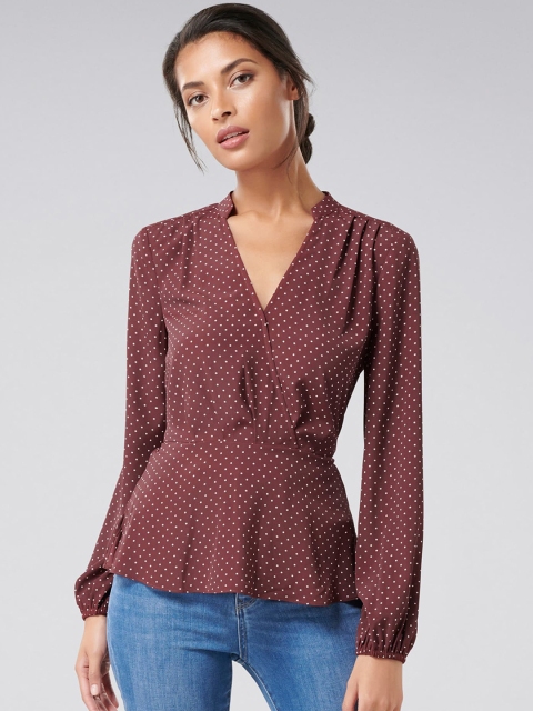 

Forever New Women Maroon Printed Peplum Top