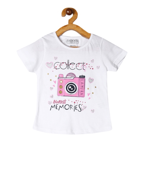 

Cherokee Girls White Printed Round Neck T-shirt