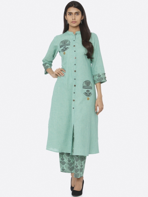 

RAISIN Women Green Khadi Printed Kurta with Trousers