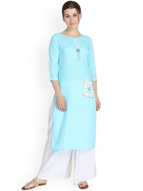 

Prakhya Women Turquoise Blue Solid Straight Kurta