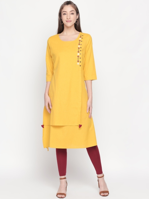 

RANGMANCH BY PANTALOONS Women Mustard Yellow Solid Straight Kurta