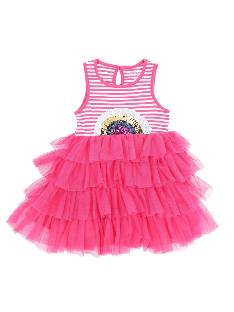 

Pantaloons Junior Girls Striped Pink Fit and Flare Dress