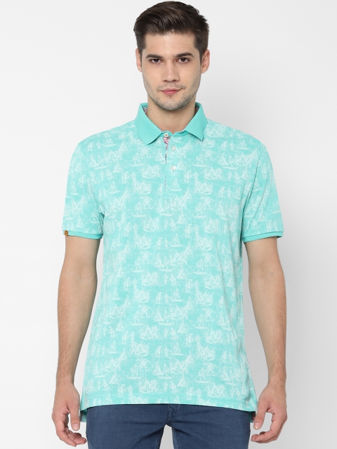 

SIMON CARTER LONDON Men Sea Green Slim Fit Printed Polo Collar T-shirt