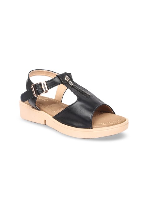 

VALIOSAA Women Black Solid Open Toe Flats