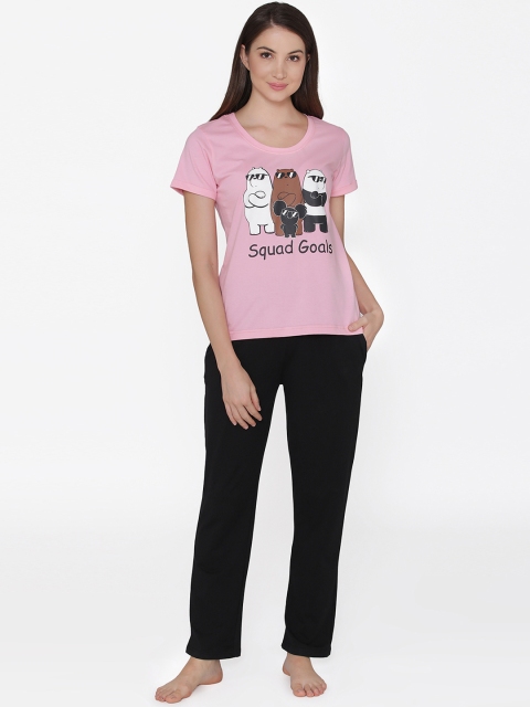 

Clovia Women Pink & Black Printed Night suit COMLS0033S