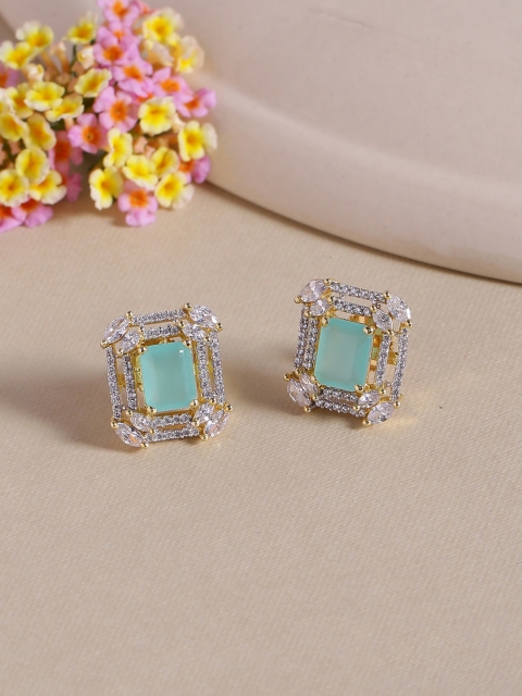 

Voylla Gold-Toned & Sea Green Geometric Studs
