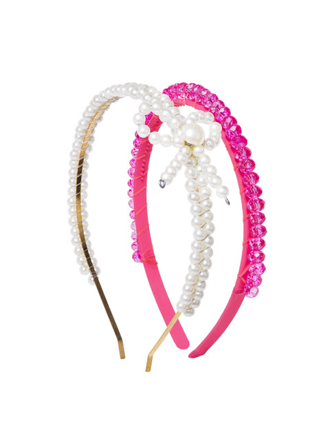 

Golden Peacock Girls Set of 2 Beaded Hairbands, White