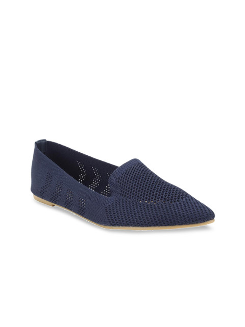 

Flat n Heels Women Navy Blue Textured Canvas Ballerinas