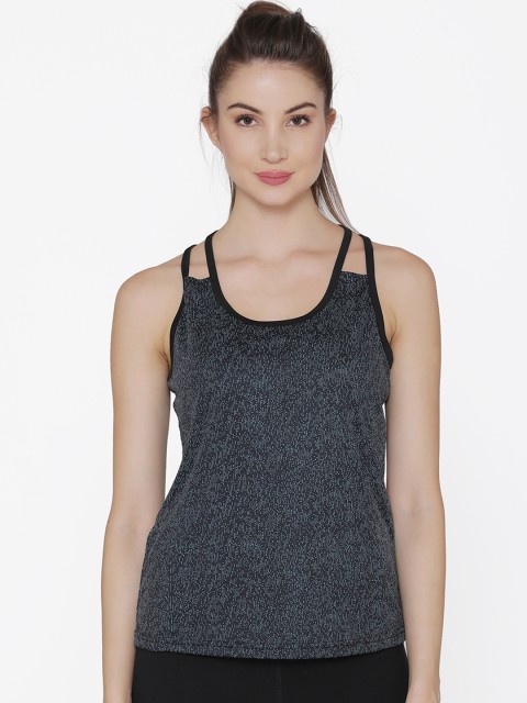 

Clovia Women Black & Blue Slim Fit Printed Active-Wear Tank Top