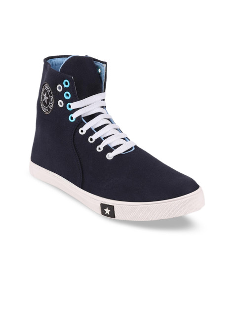

FAUSTO Men Navy Blue Solid Light weight Canvas Mid-Top Sneakers