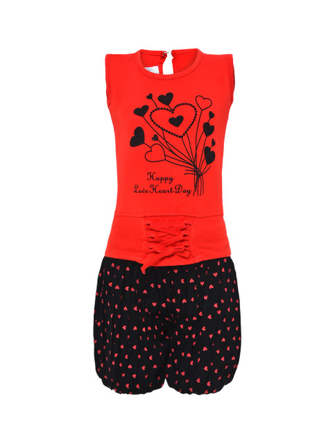 

Aarika Girls Red & Black Embellished Top with Shorts
