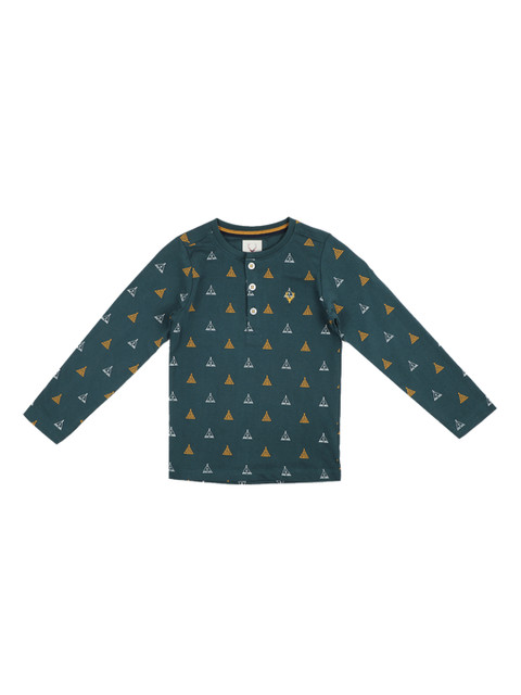 

Allen Solly Junior Boys Olive Green Printed Henley Neck T-shirt