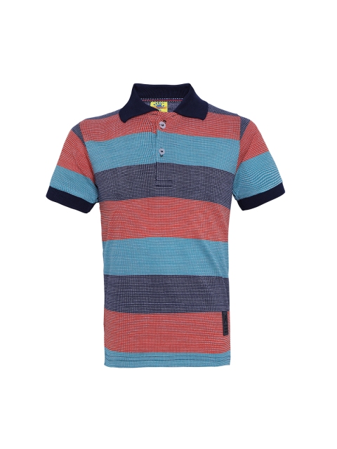 

Punkster Boys Blue & Red Striped Polo Collar T-shirt