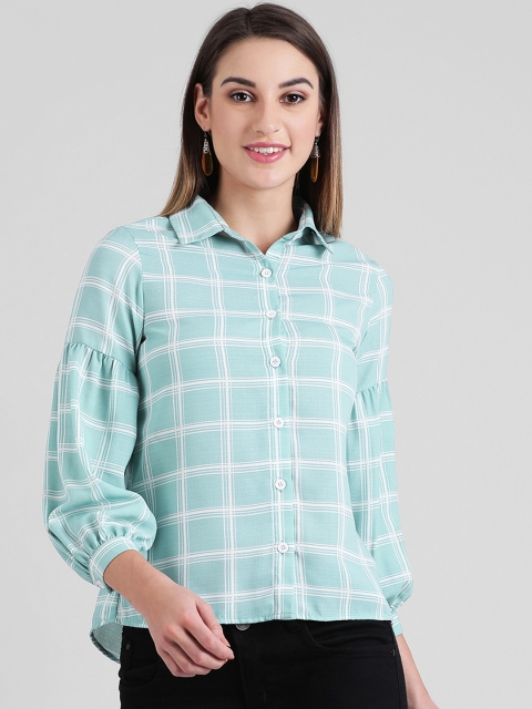 

Zink London Women Blue & White Regular Fit Checked Casual Shirt