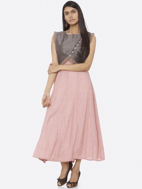 

RAISIN Women Colourblocked Pink Fit and Flare Dress With Jacket