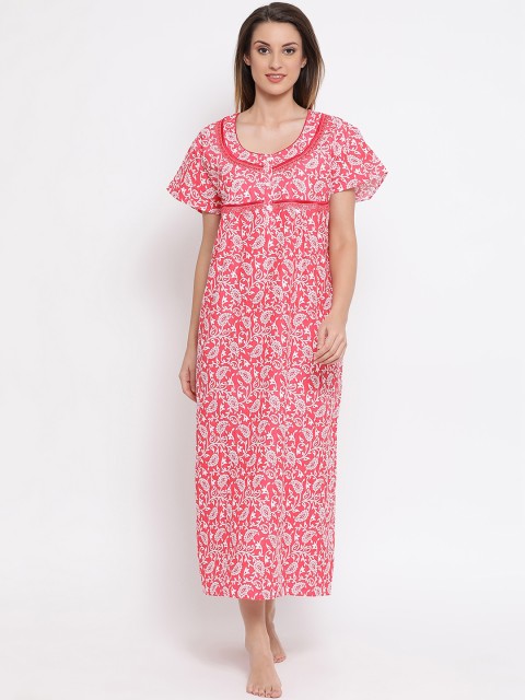 

Clovia Women Red & White Printed Maxi Nightdress