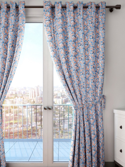 

HOUZZCODE Blue & Brown Printed Single Room Darkening Long Door Curtain