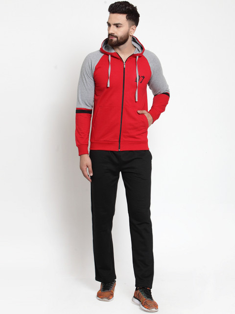 

WILD WEST Men Red & Grey Colourblocked Tracksuit, Black