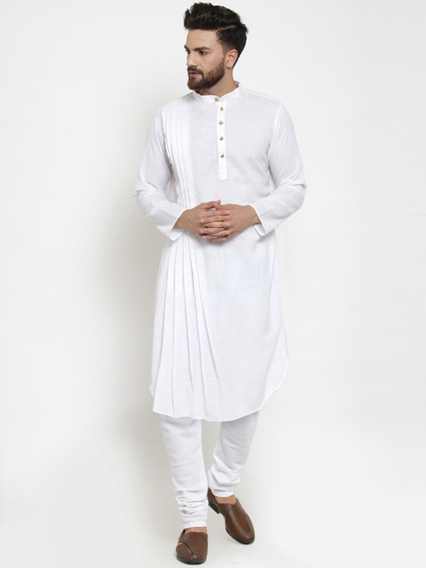 

TREEMODA Men White Solid Straight Linen Kurta