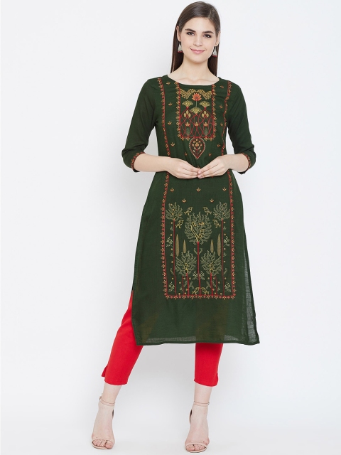 

Prakhya Women Green & Red Embroidered Straight Kurta
