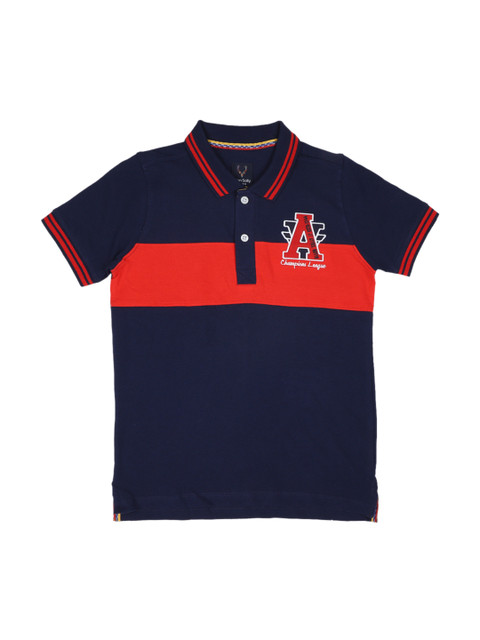 

Allen Solly Junior Boys Navy Blue Colourblocked Polo Collar T-shirt