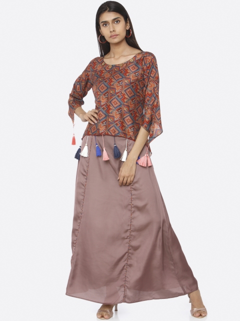 

RAISIN Women Brown Printed Maxi Dress