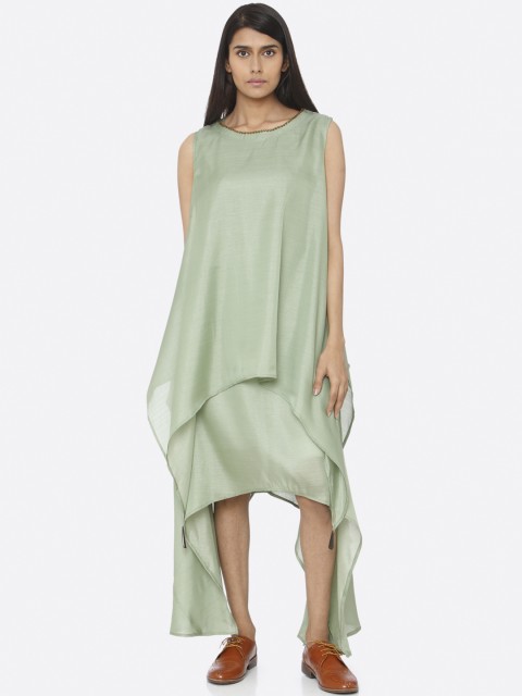

RAISIN Women Green Solid Silk Maxi Dress