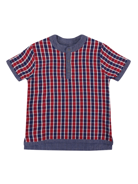 

Lilly and Sid Boys Navy Blue & Red Contemporary Fit Checked Chambray Reversible Shirt