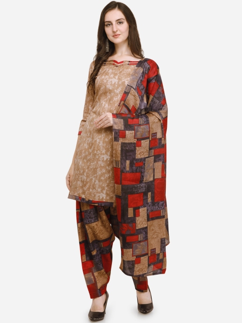 

Satrani Beige Cotton Blend Unstitched Dress Material