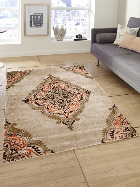 

PRESTO Brown & Beige Printed Anti-Skid Shaggy Carpet