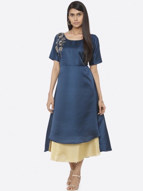 

RAISIN Women Solid Navy Blue Fit and Flare Dress