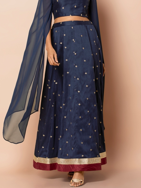 

INDYA Women Blue Printed Flared Maxi Skirt, Navy blue