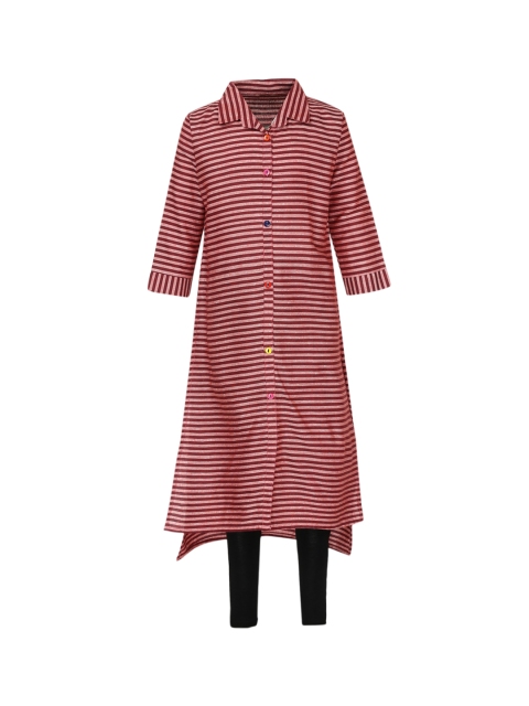 

Aarika Girls Maroon & Black Striped Kurta with Churidar