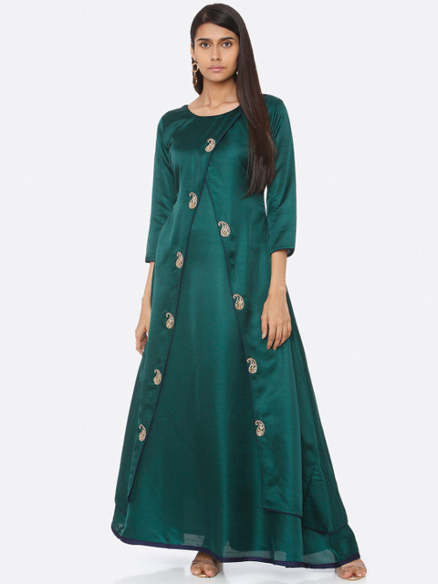 

RAISIN Women Green Embellished Maxi Dress