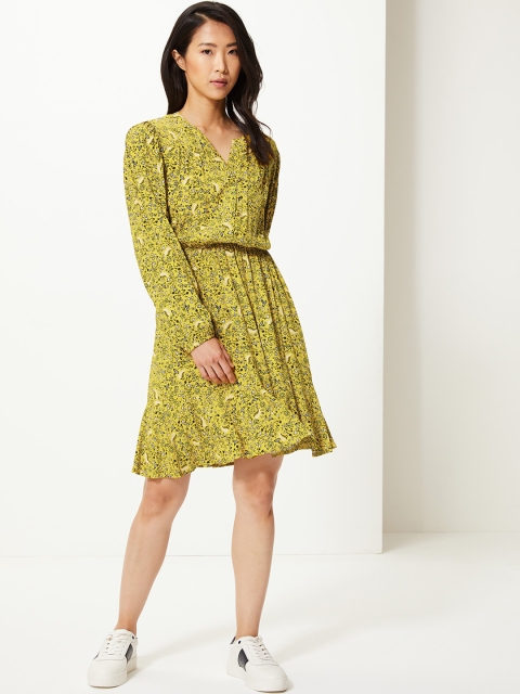 

Marks & Spencer Women Yellow Floral Printed A-Line Dress