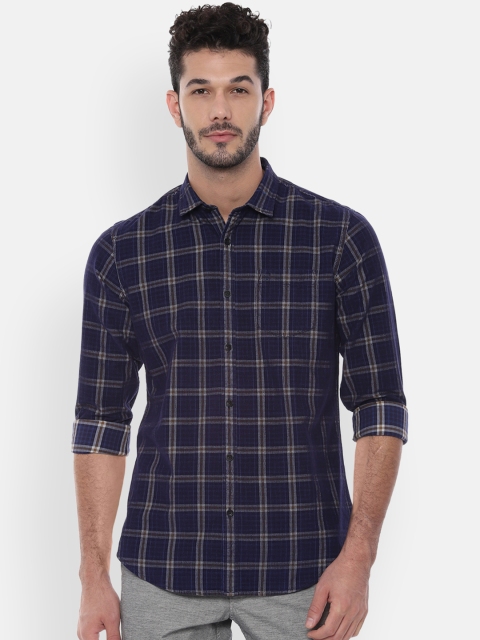 

Solly Jeans Co. Men Navy Blue & Grey Regular Fit Checked Casual Shirt