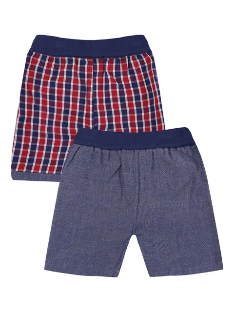 

Lilly and Sid Boys Navy Blue Checked Organic Cotton Reversible Regular Shorts