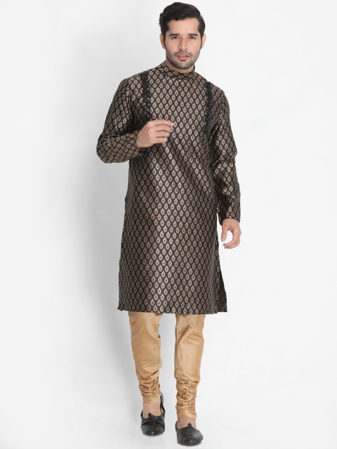 

VASTRAMAY Men Black & Brown Self Design Kurta with Churidar