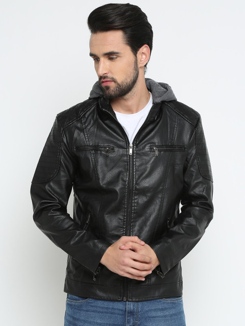 

SHOWOFF Men Black Solid Biker Jacket