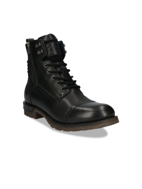 

Bugatti Men Black Solid Leather Mid-Top Flat Boots