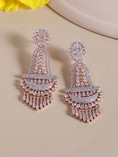 

Voylla Brass-Plated Gold-Toned Contemporary Handcrafted CZ-Studded Drop Earrings