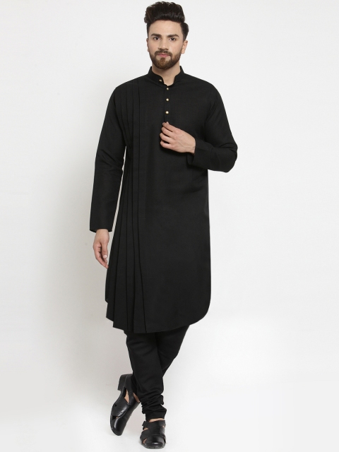 

TREEMODA Men Black Solid Linen Straight Kurta