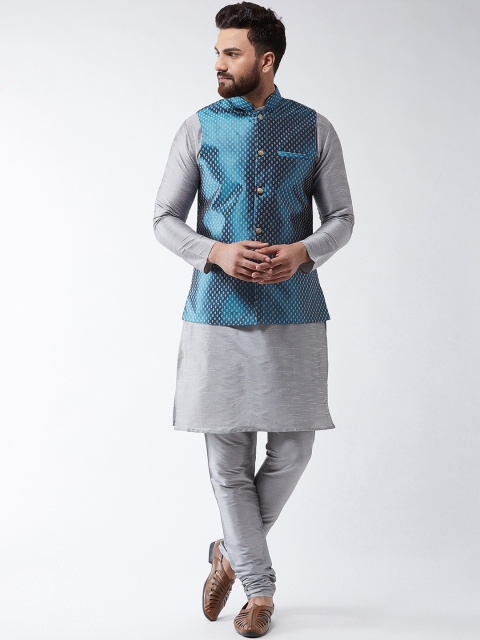

SOJANYA Men Grey Self Design Kurta Set & Nehru Jacket