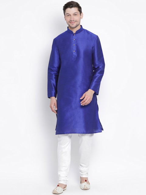 

VASTRAMAY Men Blue & White Solid Kurta with Churidar